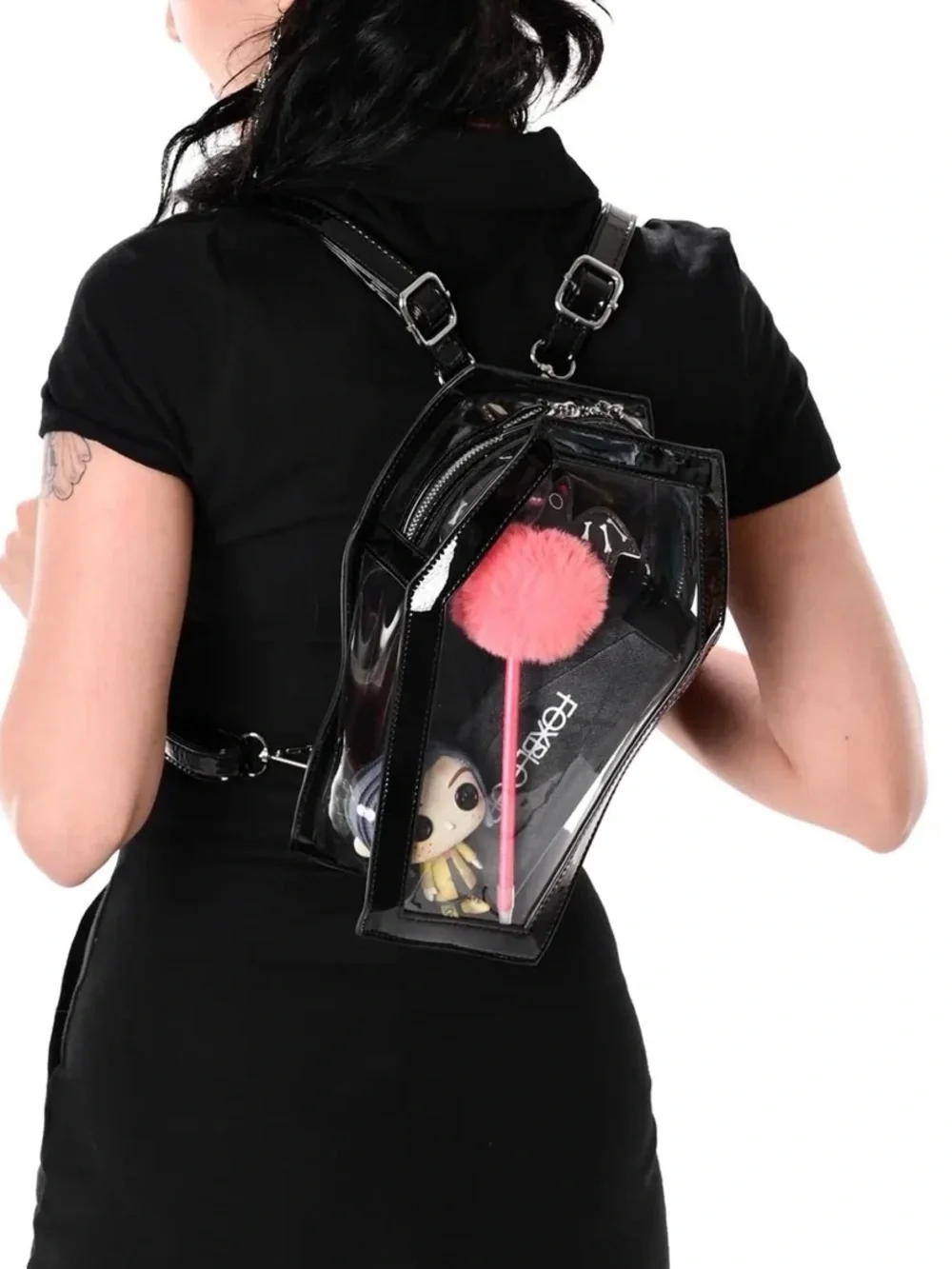 Foxblood Clear Black Patent Coffin Charm Crossbody Bag Backpack Purse - Picture 2 of 5